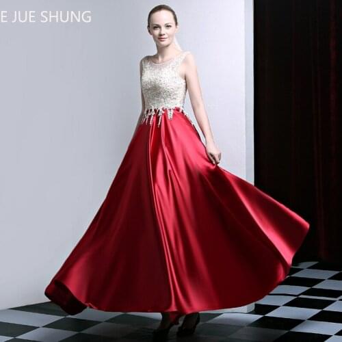 E JUE SHUNG Burgundy Champagne Lace Appliques Cheap Long Evening Dresses Crystals Prom Dresses Formal Dresses Long Party Dress