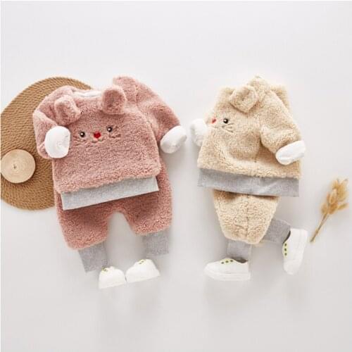 Winter thick terry long sleeve pullovers+pants suit for girls clothing set warm children outfits pajamas 0-24m