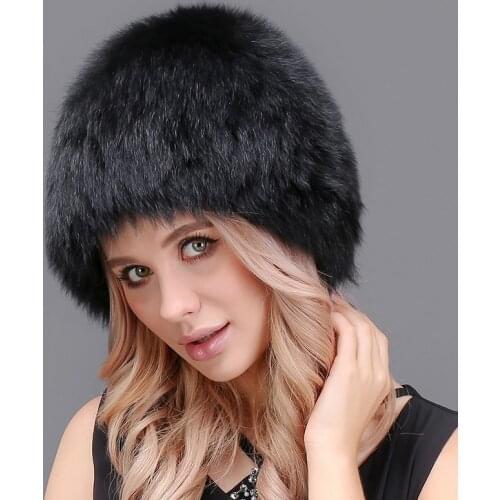 Winter Women Fur Hat Natural Fox Fur Hat Silver Fox Fur High Quality Luxury Fox Fur Hat Female Knitted Cap
