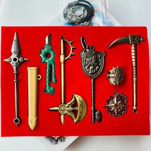 8pcs/set Cartoon The Seven Deadly Sins Meliodas Liones cosplay prop Pendant Fashion Necklace Ring keychain Nanatsu No Taizai Axe