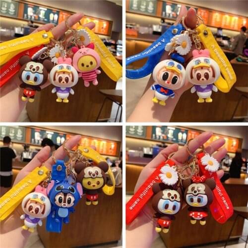 Disney Cross Dressing Mickey KeyChain Cute Cartoon Car Pendant Bag Decoration Soft Rubber Doll KeyChain