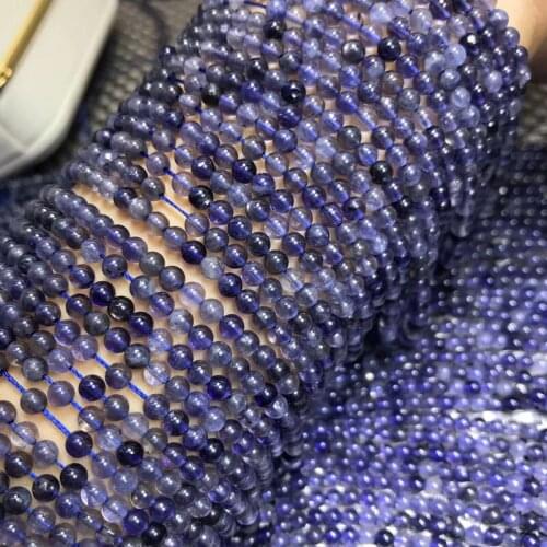 Loose beads Iolite round blue 4/5/6mm 14" for DIY jewelry making FPPJ wholesale beads nature gem stone