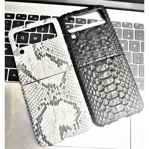 2in1 Genuine Python Leather Phone Case For Samsung Galaxy Z Flip 3 Flip3 Fold 3 2 5G Real Snakeskin Shockproof Armor Back Cover