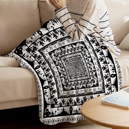 Halloween Elements Tombstone Skull Ghost Printed Flannel Blanket Soft Throw Blanket Machine Washable Blankets for Beds