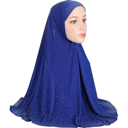 H1379 Hot sell big size muslim hijab scarf with rhinestones islamic headscarf hats armia pull on headwrap ramadan gift