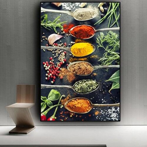 Modern Kitchen Mix Herb And Spices Oil Painting on Canvas Posters and Prints Cuadros Wall Art Pictures For Restaurant Dinning