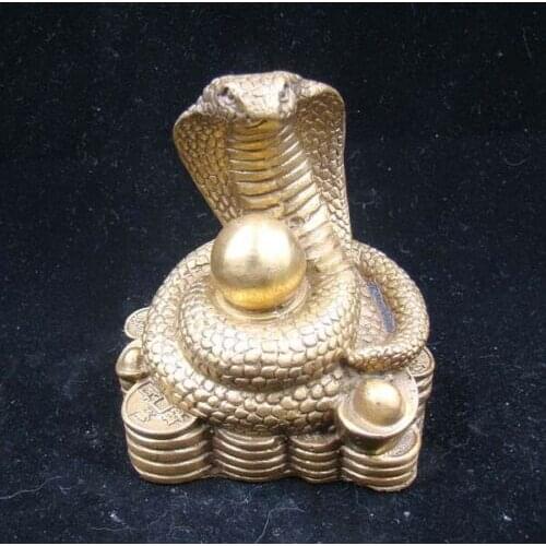 Collectible Handmade Carved Statue Figurine Brass Chinese Zodiac Snake
