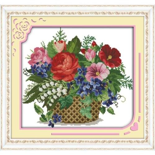 Flower Basket 11CT 14CT Small Cross-stitch Kit Flower Blooming Beautiful Flower Basket DMC Embroidered Hand Embroidery