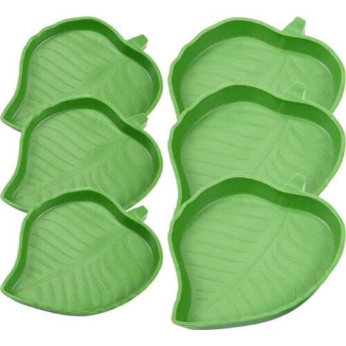 6 Pieces Leaf Reptile Food Water Bowl Plate Dish for Tortoise Corn Snake Crawl Pet Drinking and Eating, 2 Sizes