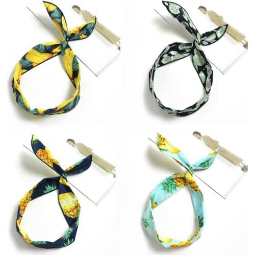 Fashion Fruits Headbands Banana Lemon Pinapple Patterns Women Girls Lovely Creative DIY Soft Wire Rabbit Ear Hair Band Ties Knot