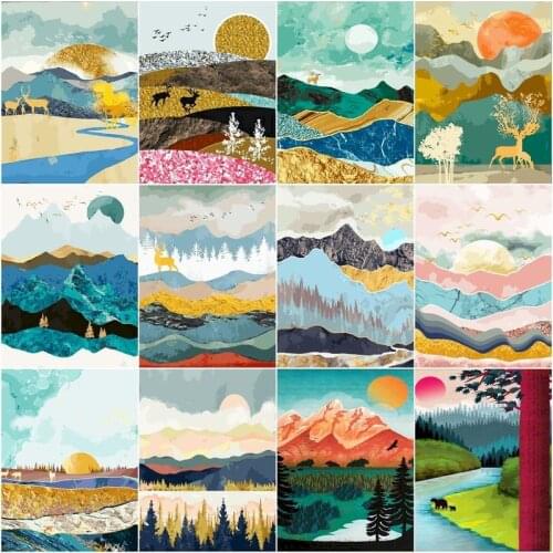 GATYZTORY DIY Oil Painting By Numbers For Adults Children Sunrise Mountain Landscape Picture Hand Painted Home Decor Gift