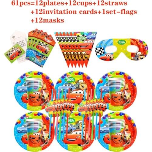Cartoon Car Disney Lightning McQueen Disposable Tableware Set Childrens Birthday Party Supplies Decorative Plate Napkin Straw