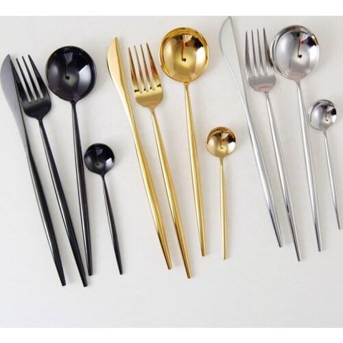 24pcs/6 Set 304 Stainless Steel Mirror Tableware Set Rose Gold Silver European Western Food Dinnerware Sets Knife Forks Teaspoon