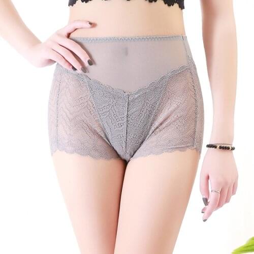 3pcs/lot underwear women lace sexy mesh thin perspective large size cotton crotch seamless underwear High waist [65-100kg]