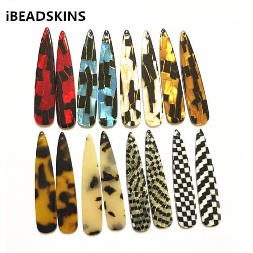 New arrival! 55x11mm 100pcs/lot acrylic drop-shape Imitation Cloth print charms for earring/Jewelry DIY making(As shown)-1