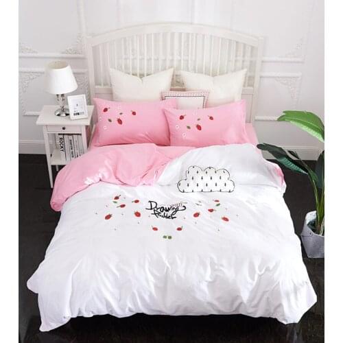 New Strawberry embroidery Luxury Bedding sets Queen King size Duvet cover Fit sheet Bed sheet set Pillowcases