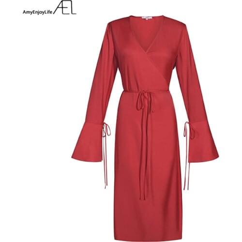 AEL Pajamas-style Sexy V Neck Loose Dress 2019 New Casual Clothes Island Holiday Dress Red Fashion Fairy-dresses