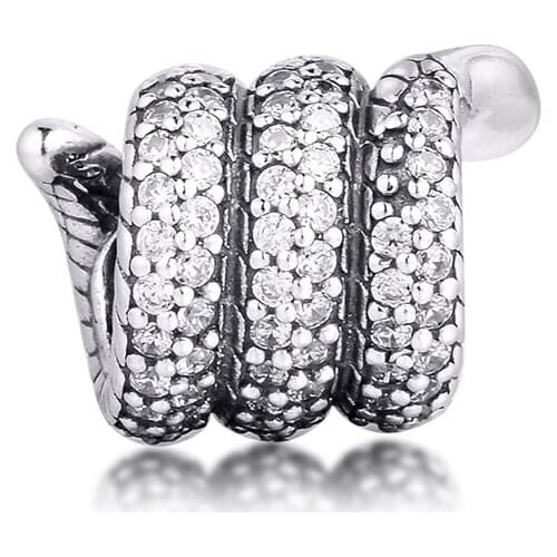 Fits for Pandora Charms Bracelets Sparkling Wrapped Snake Beads 100% 925 Sterling Silver Jewelry Free Shipping