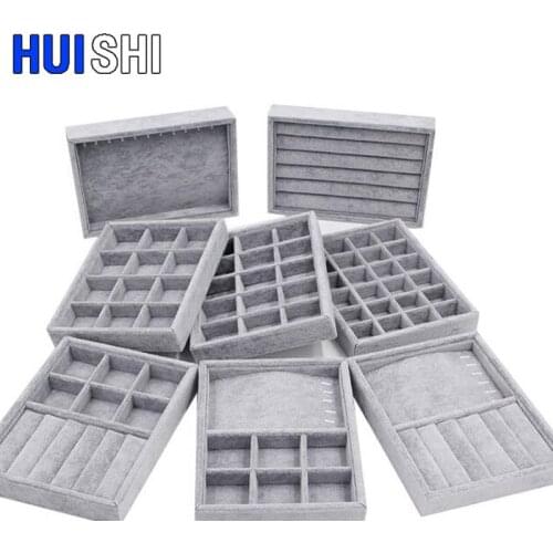 Fully Wrapped New Handmade Jewelry Box Drawer Storage Organizer Gray Soft Flannel Rings Earrings Necklaces Pendant Bracelet Tray