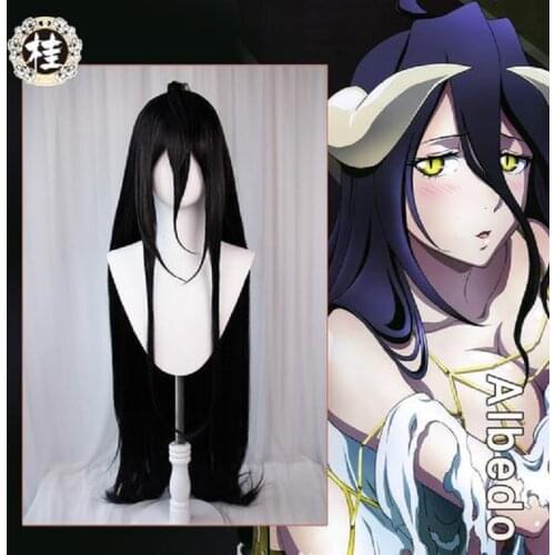 UWOWO Anime Overlord Albedo Cosplay Wig 120cm Deep Purple Black Long Hair