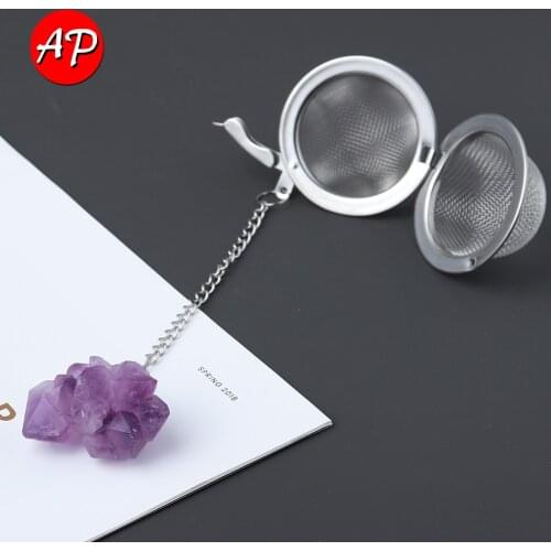 Natural Crystal Amethyst Tooth Flower Tea Filter Healthy Quartz Accessories Decoration 304 Filter Screen Tea Partner