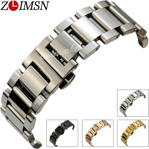 ZLIMSN Stainless Steel WatchBands Black Rolse Gold Silver Women Mens Bracelet Watch Strap 18mm 20mm 22mm relogio Replacement S17