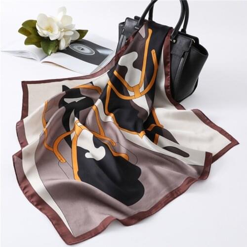 Women Summer Silk Neck Scarf for Hair Headband Luxury Design Print Square Scarves Lady Horse Bandana Kerchief 2020 Fashion