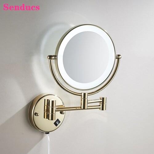 LED Bathroom Mirrors with 8 Inch Makeup Mirrors Quality Brass Bath Mirrors Wall Mounted Magnifying Light Bathroom Mirrors