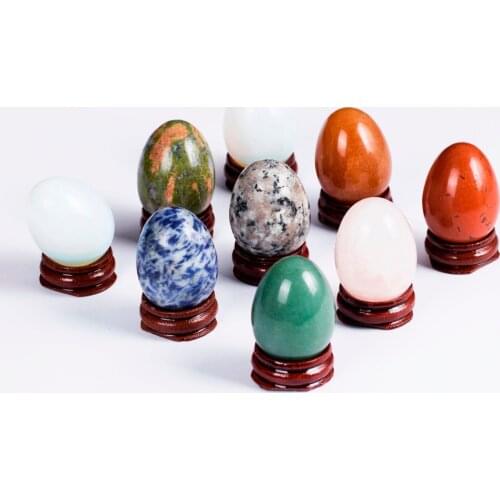 Assorted Opalite Tiger Eye Egg-shaped With Wood Stand Natural Bell Chakra Healing Crystal Reiki Stone Hand Carved Home Decor