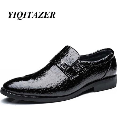 YIQITAZER 2018 New Fashion Casual Shoes Man,Rubber Soles Slip-on Pointed-toe Business Formal Leather Shoes Men Black