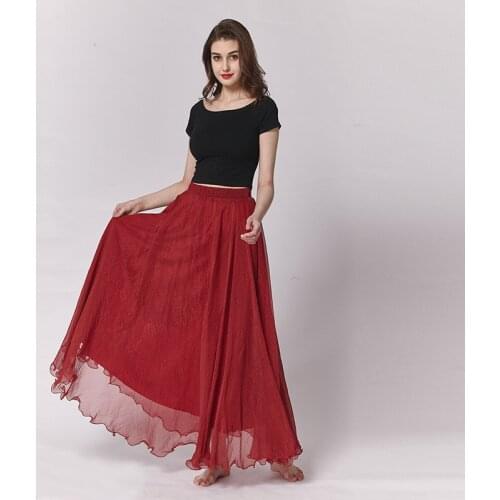Modern Dance Skirt for Ladies Solid Professional Women Green Red Spanish Flamenco Skirt Competitive Ballroom Dance Stage Costume