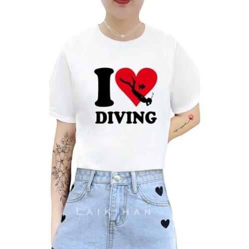 I love diving Women O-neck Long Sleeve T shirts Lady White Cotton Tops Female Soft Casual Tees Womens Black T-shirt