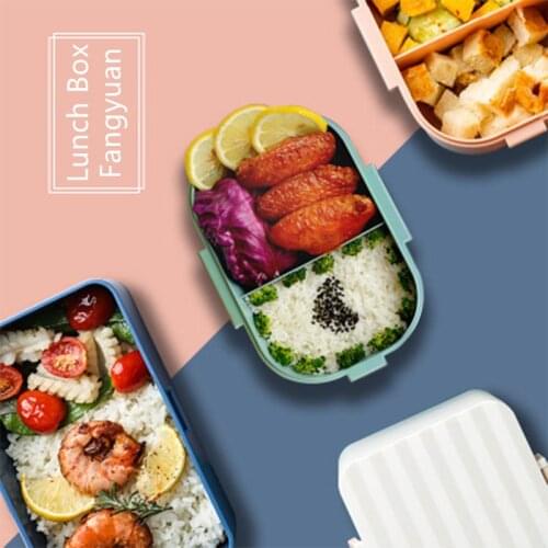 Lunch Box Silicone Cover Four Side Buckle Lunch Box Microwave Oven Food Storage Single Layer Grid Seal Student Lunch Box