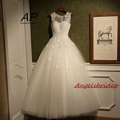 ANGELSBRIDEP Sheer Neck Wedding Dress 2021 Fashion Applique Sequined Floor-Length Vestidos De Novia Formal Pageant Bride Dress