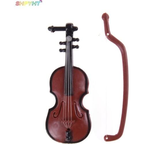 1PCS Music Instrument DIY 1/12 Dolls House Wooden Violin with Case Stand Plastic Mini Violin Dollhouse Crafts NEW 2021
