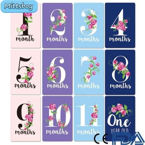 New 12pcs Baby Milestone Cards Photo Jungle Rose Flower Milestones Memorials Newborn Commemorativenir Accessories Month Blanket