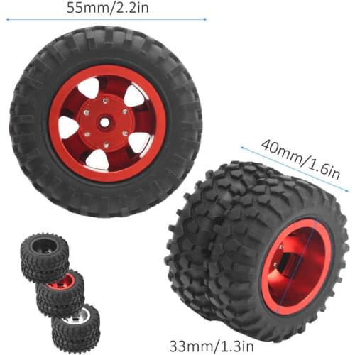 2Pcs/lot RC Rear Twin Tire Wheel Tyre 55mm Dia for WPL D12 1/10 Remote Control Truck D12-010 Aluminum Alloy + Rubber Tires