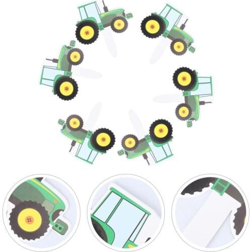 42pcs Vehicle Cake Insert Toppers Green Tractor Cake Toppers Paper Cupcake Picks Decor Kids Birthday Party Supplies Decorated Pa