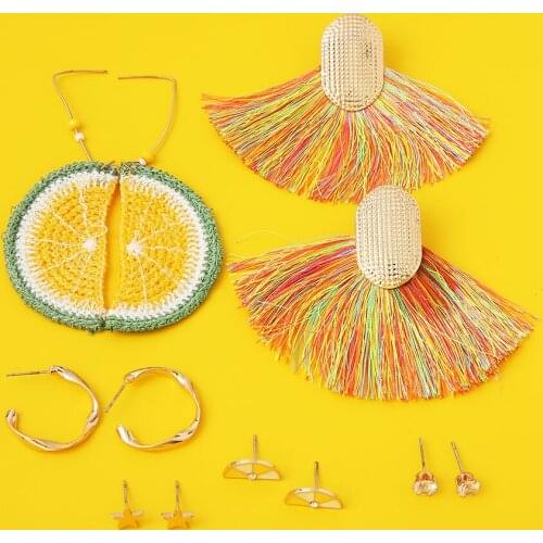 6 Styles Fashion Tassels Dangle Drop Earrings Set 2020 New Trendy Gold Geometric Lemon Fruit Plant Party Wedding Ear Jewelry