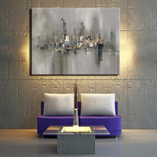 Abstract City View Canvas Paintings Bright Gray Color Modern Wall Art Pictures For Living Room Wall Cuadros Decoration Unframed