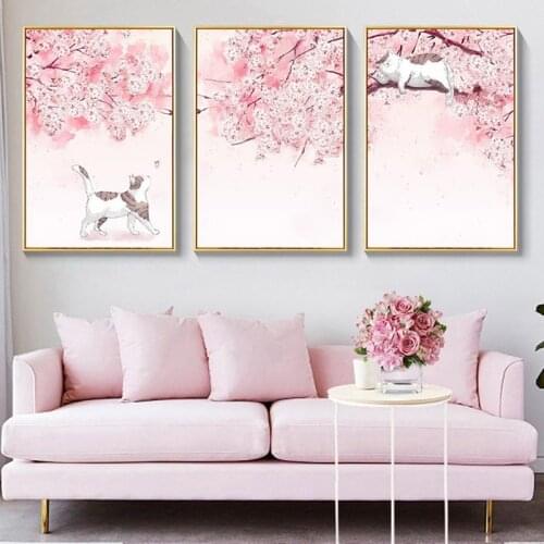 5D DIY Full Diamond Crystal Diamond Painting Cat Pink Japanese Cherry Blossom Landscape Handmade Home Decoration Art Painting