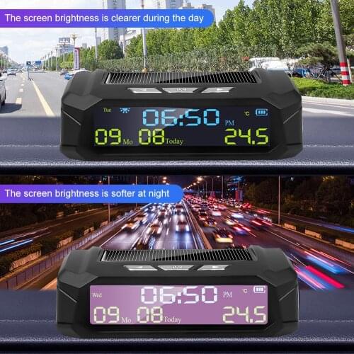 Car Auto Digital Clock In-Car Temperature Display Look Solar LCD TPMS with Date for Outdoor Parts Personal Car Accessories