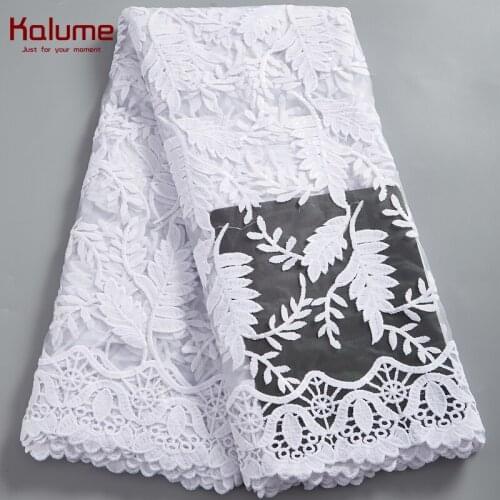 Kalume Sequins White Lace Fabric African 5 Yards Nigerian Lace Fabric 2021 Nigerian Lace For Diy Dress Sewing Wedding F2558