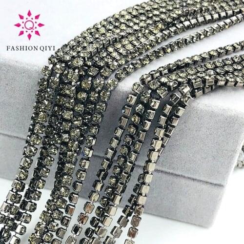 Free shipping 5 yards Super bright encryption 2mm-4mm Grey Metal black base rhinestones cup chain,diy clothing accessories