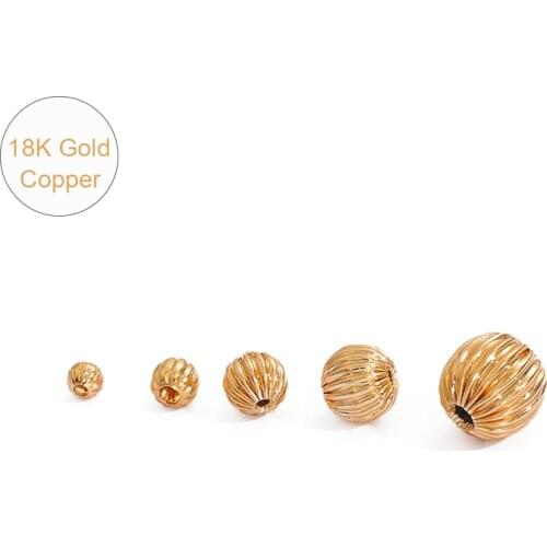 18K Gold Plated 10Pcs 3 4 5 6 8mm Copper Metal Ball Spacer Beads For Jewelry Making Findings Bracelets Earrings DIY Supplies