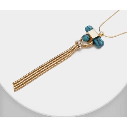 Amorita boutique blue stone pendant tassel Necklaces