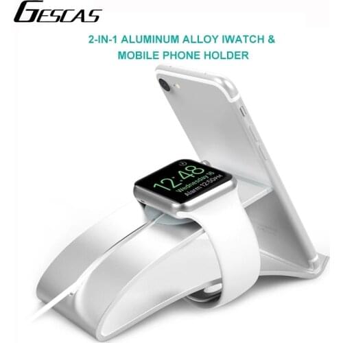 GESCAS Fast Charger 2 in 1 Holder Wireless Charger For IOS Watch 4 3 2 For IOS Phone Universal Adjustable Metal Accessories