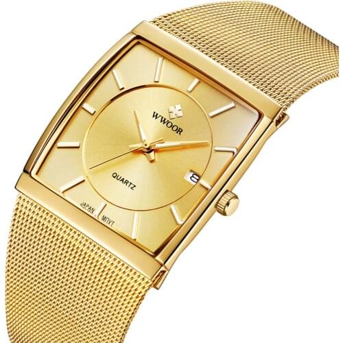 Brand Luxury Gold Men Leisure WWOOR Quartz Watch Men Business Date Clock Male Stainless Steel Sports Watches Relogio Masculino