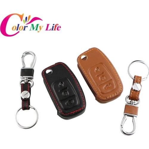 Color My Life Leather Car Key Protection Bag Case for Ford Fiesta Focus 2 Ecosport Kuga Escape Folded 3 Button Key Accessories