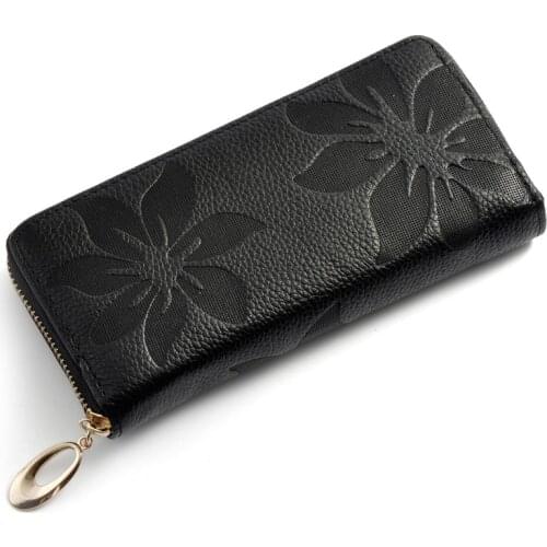 Genuine Leather Elegant Hand Clutch Bag for Women Redbud Embossed Pattern Ladies' Versatile Wallet Cell Phone Bag Coin Purse
